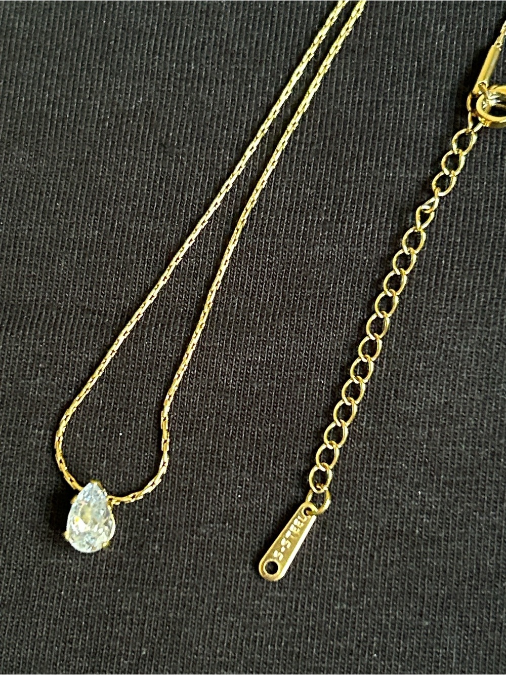 NWOT Pendant Necklace with Teardrop Accent - Gold Plated Stainless Steel - Picture 6 of 6